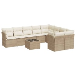 vidaXL Juego de sofás jardín con cojines beige 10 pzas ratán sintético