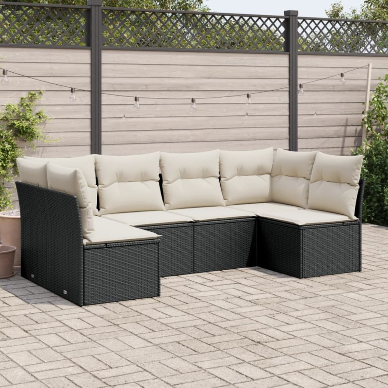 vidaXL Set de sofás de jardín 6 piezas y cojines ratán sintético negro vidaXL Set de sofás de jardín 6 piezas y cojines ratán sintético negro