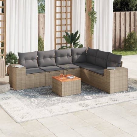 vidaXL Set sofás de jardín 7 piezas y cojines ratán sintético beige