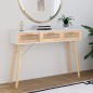 vidaXL Mesa consola madera pino maciza ratán natural 105x30x75 cm vidaXL Mesa consola madera pino maciza ratán natural 105x30x75 cm