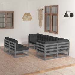 vidaXL Juego de muebles de jardín 7 pzas y cojines madera maciza pino