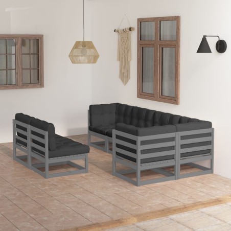 vidaXL Juego de muebles de jardín 7 pzas y cojines madera maciza pino
