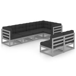 vidaXL Juego de muebles de jardín 7 pzas y cojines madera maciza pino