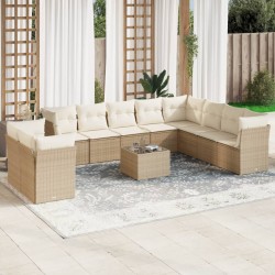 vidaXL Set de sofás de jardín 11pzas con cojines ratán sintético beige