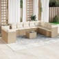 vidaXL Set de sofás de jardín 11pzas con cojines ratán sintético beige vidaXL Set de sofás de jardín 11pzas con cojines ratán sintético beige