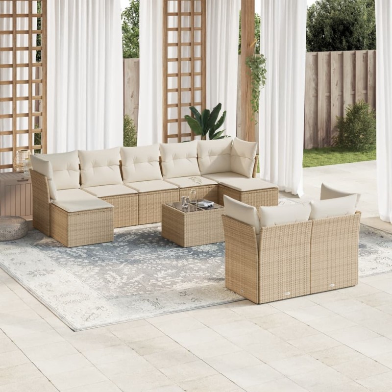 vidaXL Juego de sofás jardín con cojines beige 10 pzas ratán sintético vidaXL Juego de sofás jardín con cojines beige 10 pzas ratán sintético