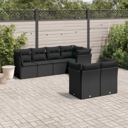 vidaXL Set de comedor de jardín 7 pzas y cojines ratán sintético negro