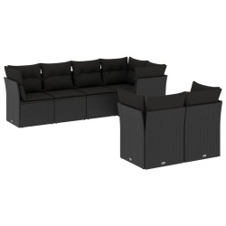 vidaXL Set de comedor de jardín 7 pzas y cojines ratán sintético negro