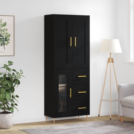vidaXL Aparador alto madera contrachapada negro 69,5x34x180 cm