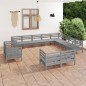 vidaXL Juego de muebles de jardín 12 piezas madera maciza de pino gris