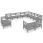 vidaXL Juego de muebles de jardín 12 piezas madera maciza de pino gris