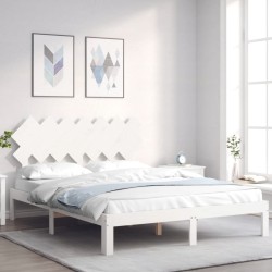 vidaXL Estructura de cama con cabecero madera maciza blanco 140x200 cm