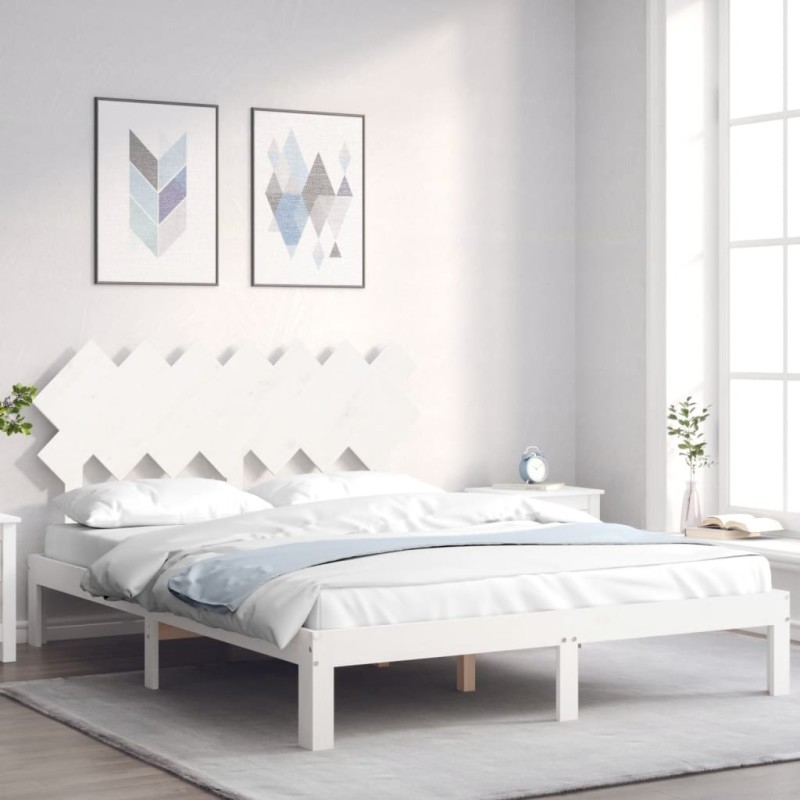 vidaXL Estructura de cama con cabecero madera maciza blanco 140x200 cm vidaXL Estructura de cama con cabecero madera maciza blanco 140x200 cm