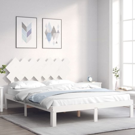 vidaXL Estructura de cama con cabecero madera maciza blanco 140x200 cm