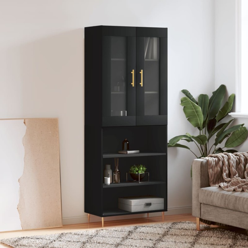 vidaXL Aparador alto madera contrachapada negro 69,5x34x180 cm