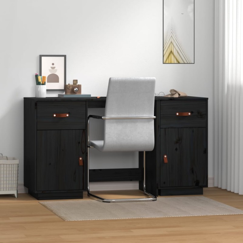 vidaXL Escritorio con armarios madera maciza pino negro 135x50x75 cm vidaXL Escritorio con armarios madera maciza pino negro 135x50x75 cm