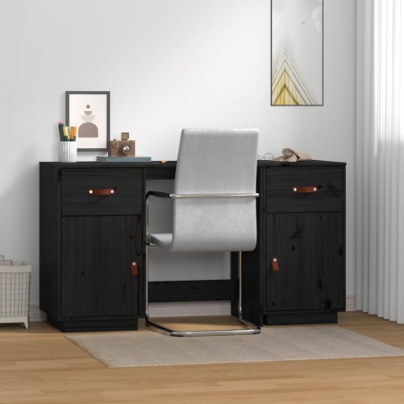 vidaXL Escritorio con armarios madera maciza pino negro 135x50x75 cm