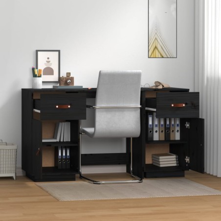 vidaXL Escritorio con armarios madera maciza pino negro 135x50x75 cm