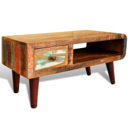vidaXL Mesa de centro con 1 cajón bordes curvados de madera reciclada 