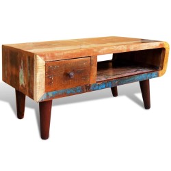 vidaXL Mesa de centro con 1 cajón bordes curvados de madera reciclada 