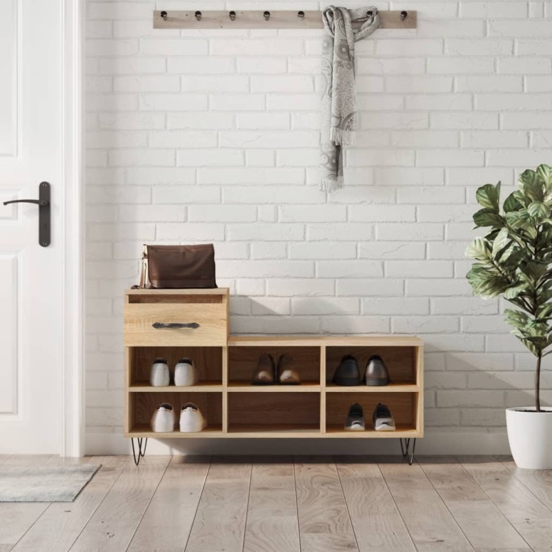 vidaXL Mueble zapatero madera contrachapada roble Sonoma 102x36x60 cm