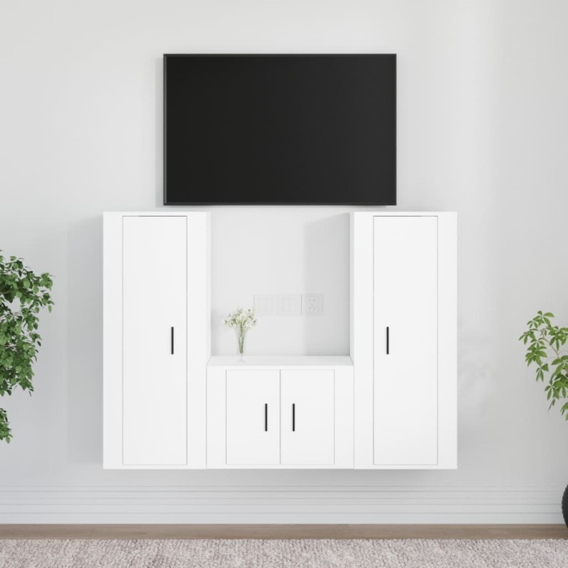 vidaXL Set de muebles de TV 3 piezas madera contrachapada blanco vidaXL Set de muebles de TV 3 piezas madera contrachapada blanco