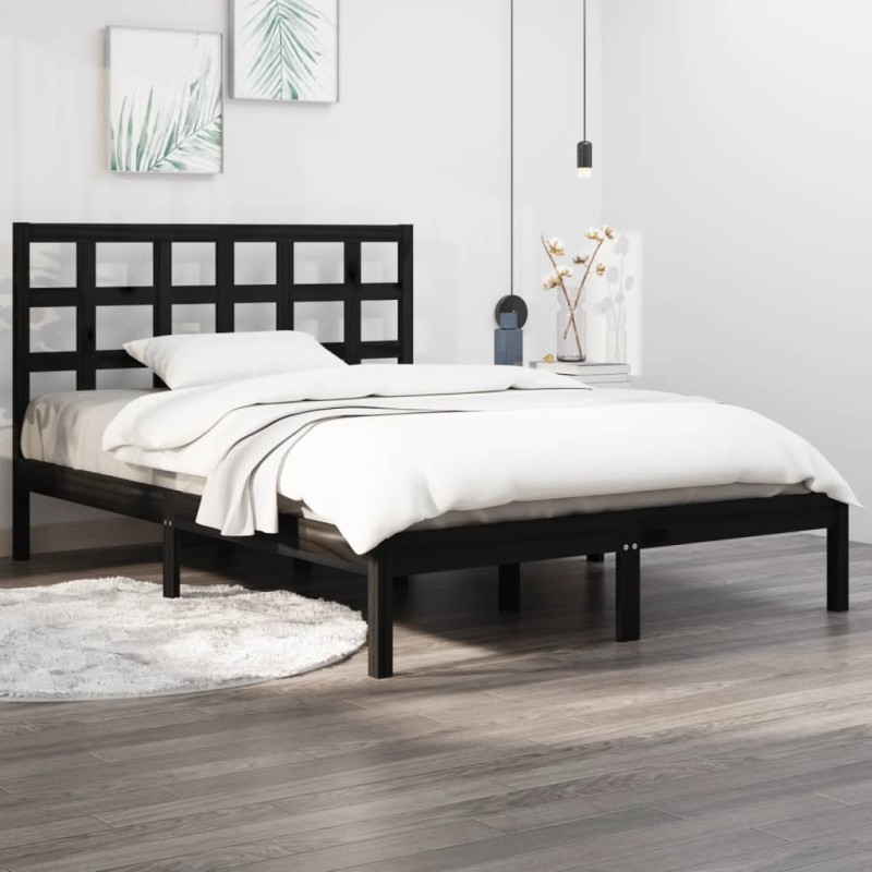 vidaXL Estructura de cama madera maciza doble pequeña negra 120x190 cm