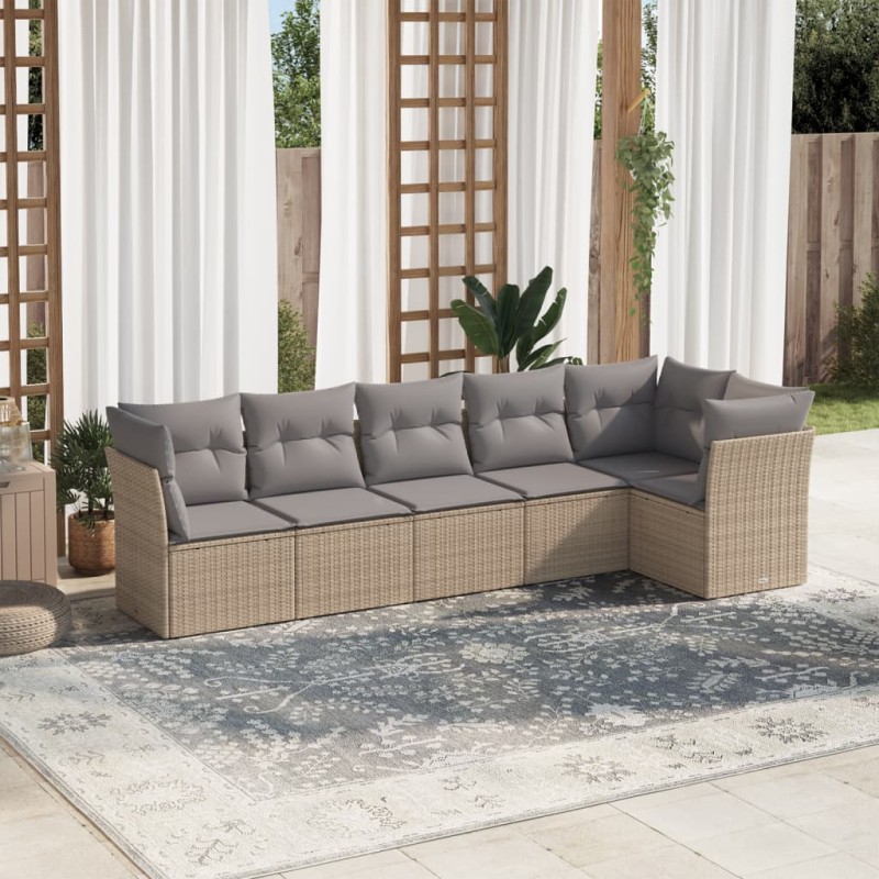 vidaXL Juego de sofás jardín con cojines 6 pzas ratán sintético beige vidaXL Juego de sofás jardín con cojines 6 pzas ratán sintético beige