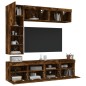 vidaXL Muebles de TV de pared con luces LED 7 piezas roble ahumado vidaXL Muebles de TV de pared con luces LED 7 piezas roble ahumado