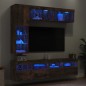 vidaXL Muebles de TV de pared con luces LED 7 piezas roble ahumado vidaXL Muebles de TV de pared con luces LED 7 piezas roble ahumado