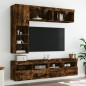 vidaXL Muebles de TV de pared con luces LED 7 piezas roble ahumado vidaXL Muebles de TV de pared con luces LED 7 piezas roble ahumado