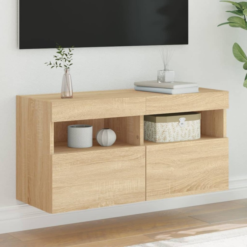 vidaXL Mueble de TV de pared con luces LED roble Sonoma 80x30x40 cm vidaXL Mueble de TV de pared con luces LED roble Sonoma 80x30x40 cm