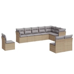 vidaXL Juego de sofás jardín con cojines beige 10 pzas ratán sintético