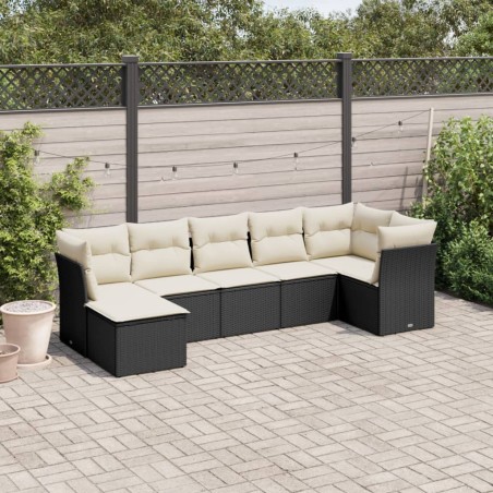 vidaXL Set de comedor de jardín 7 pzas y cojines ratán sintético negro