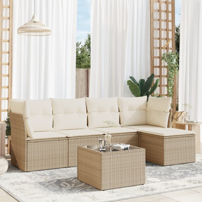 vidaXL Juego de sofás jardín con cojines 6 pzas ratán sintético beige vidaXL Juego de sofás jardín con cojines 6 pzas ratán sintético beige