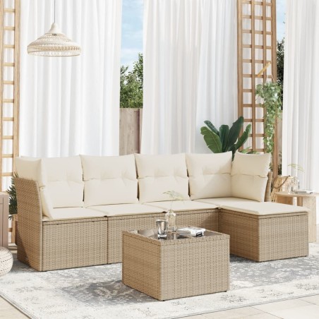 vidaXL Juego de sofás jardín con cojines 6 pzas ratán sintético beige
