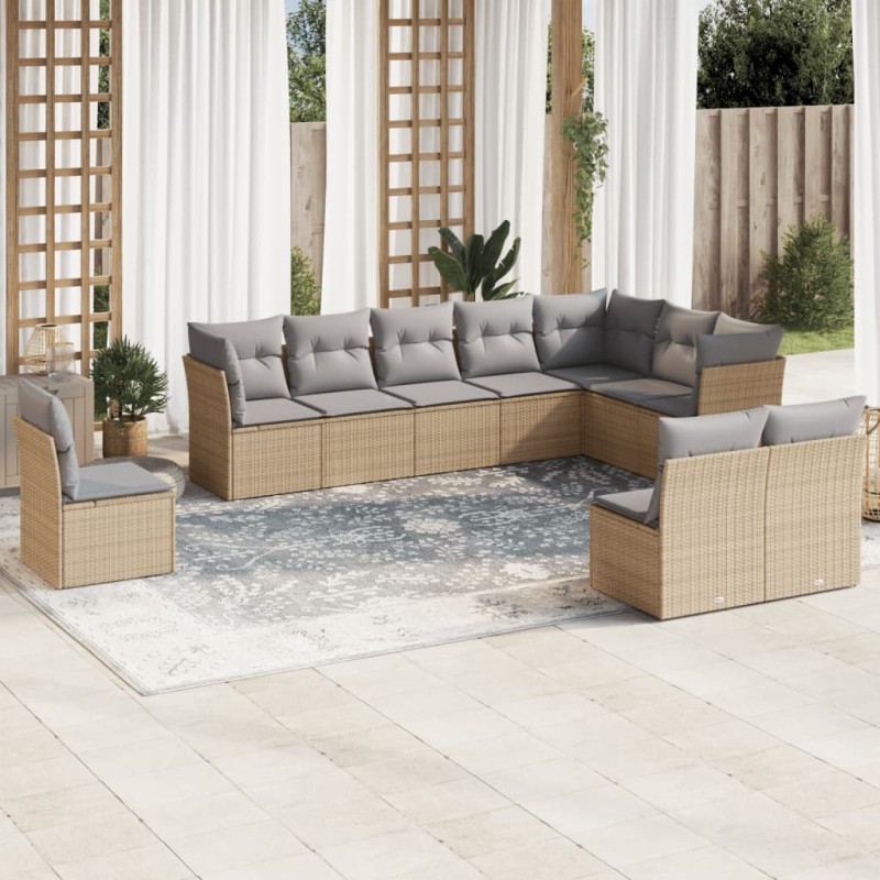 vidaXL Juego de sofás jardín con cojines beige 10 pzas ratán sintético vidaXL Juego de sofás jardín con cojines beige 10 pzas ratán sintético