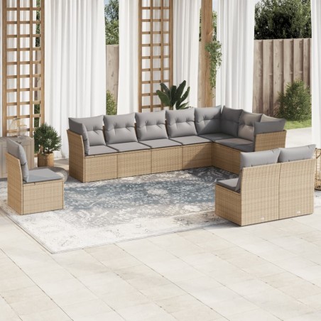 vidaXL Juego de sofás jardín con cojines beige 10 pzas ratán sintético