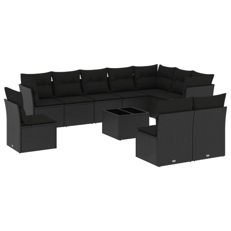 vidaXL Set de sofás de jardín 11 pzas y cojines ratán sintético negro vidaXL Set de sofás de jardín 11 pzas y cojines ratán sintético negro