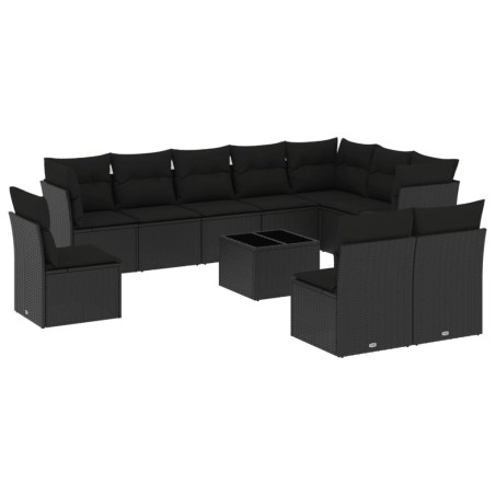 vidaXL Set de sofás de jardín 11 pzas y cojines ratán sintético negro