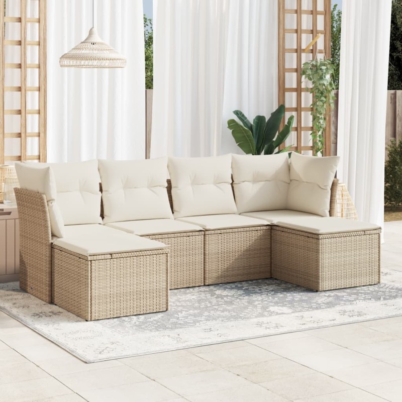 vidaXL Juego de sofás jardín con cojines 6 pzas ratán sintético beige vidaXL Juego de sofás jardín con cojines 6 pzas ratán sintético beige