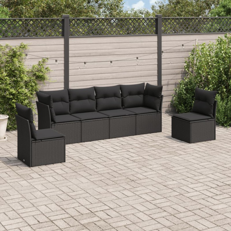 vidaXL Set de sofás de jardín 6 piezas y cojines ratán sintético negro vidaXL Set de sofás de jardín 6 piezas y cojines ratán sintético negro