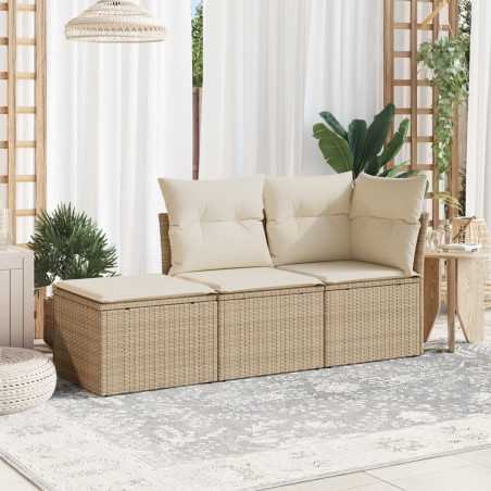 vidaXL Juego de sofás de jardín con cojines beige 3 pzas ratán PE