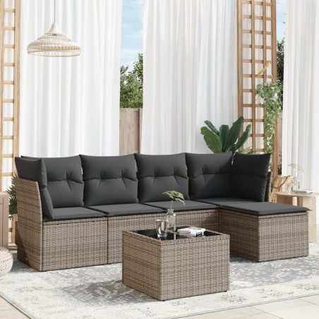 vidaXL Set de muebles de jardín 6 pzas y cojines ratán sintético gris