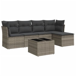 vidaXL Set de muebles de jardín 6 pzas y cojines ratán sintético gris