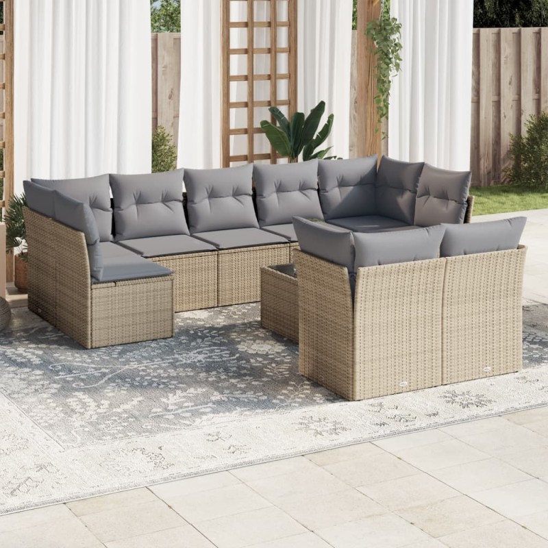 vidaXL Juego de sofás jardín con cojines beige 10 pzas ratán sintético vidaXL Juego de sofás jardín con cojines beige 10 pzas ratán sintético