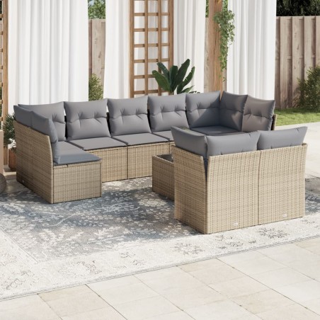 vidaXL Juego de sofás jardín con cojines beige 10 pzas ratán sintético
