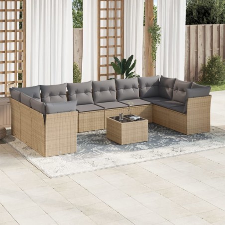 vidaXL Set de sofás de jardín 11pzas con cojines ratán sintético beige