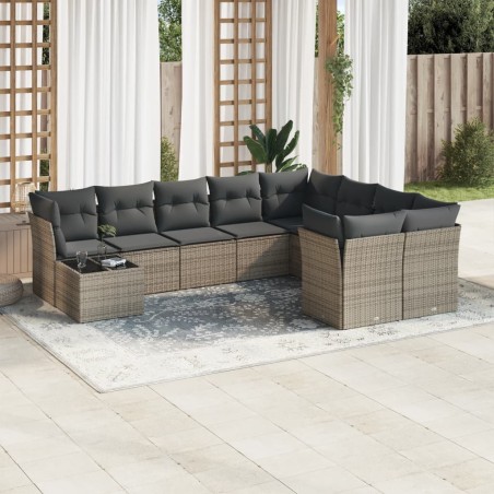 vidaXL Set de sofás de jardín 10 pzas con cojines ratán sintético gris