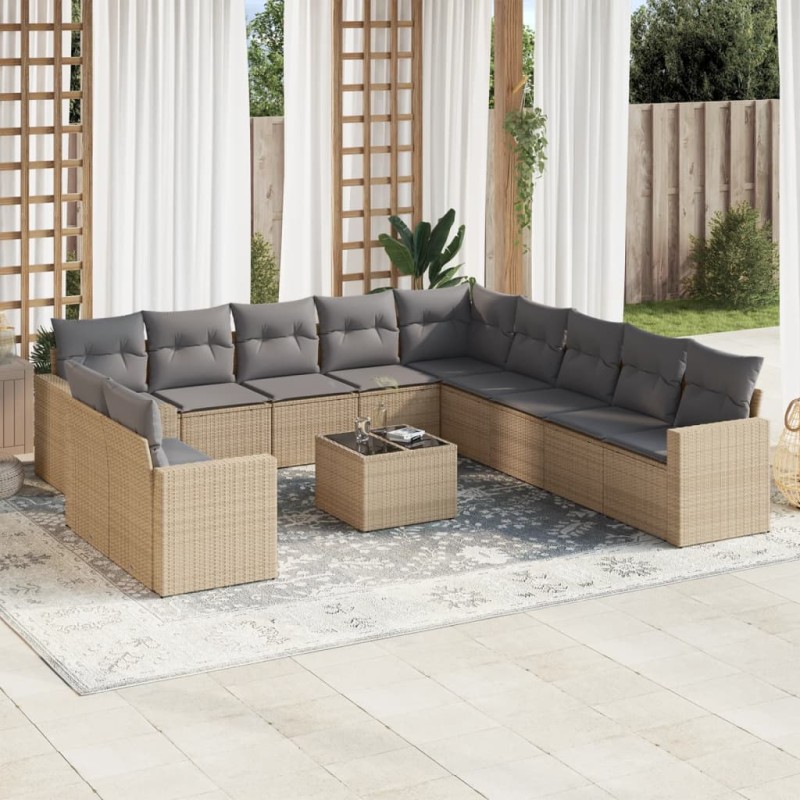 vidaXL Set de sofás de jardín 12 pzas y cojines ratán sintético marrón vidaXL Set de sofás de jardín 12 pzas y cojines ratán sintético marrón
